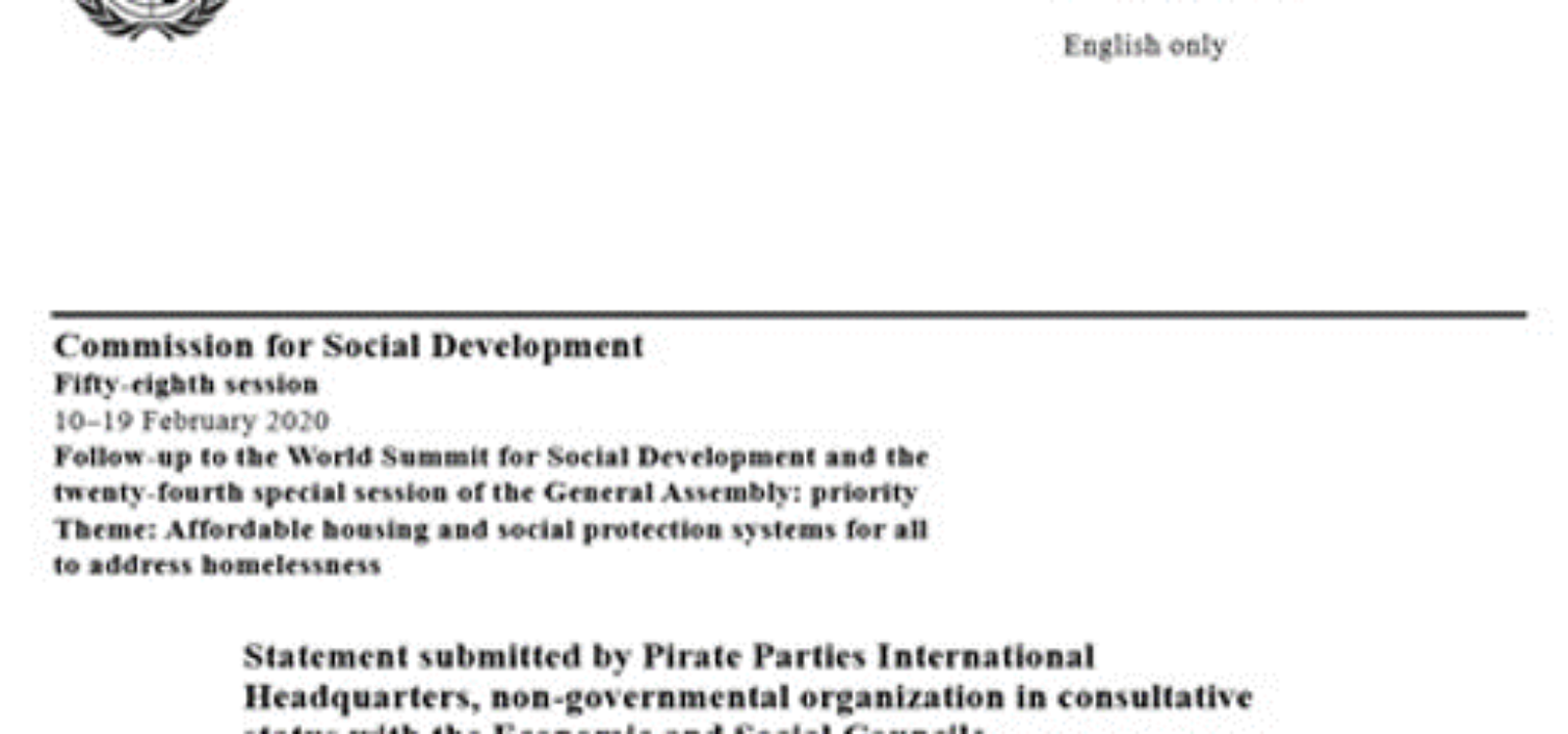 Pirate Statement on Homelessness for the United Nations