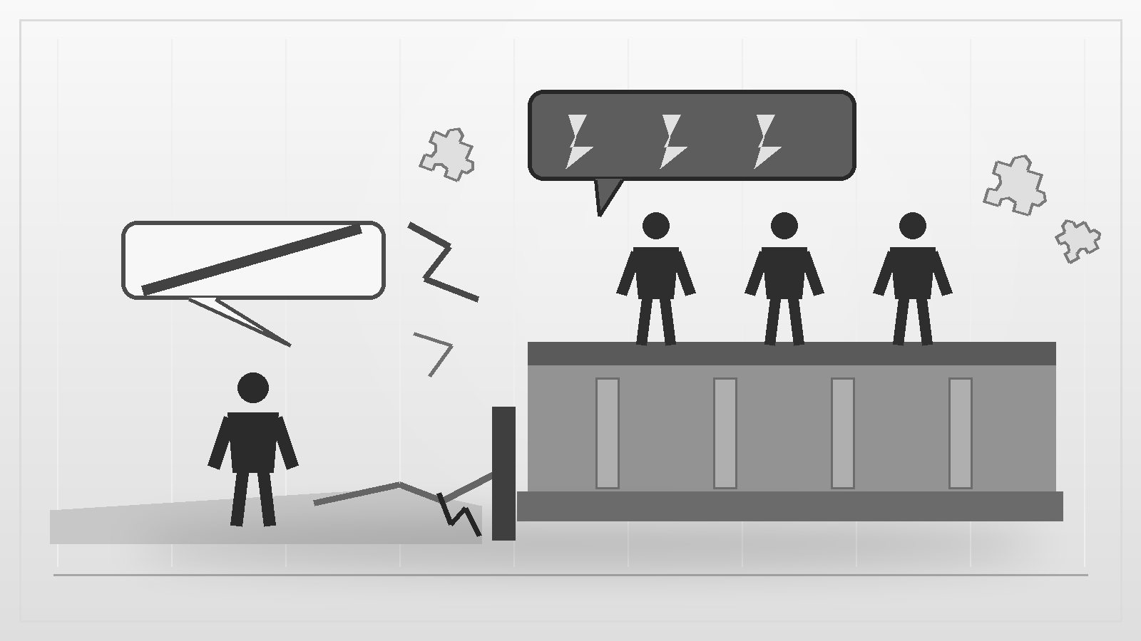 Grayscale illustration of community tensions