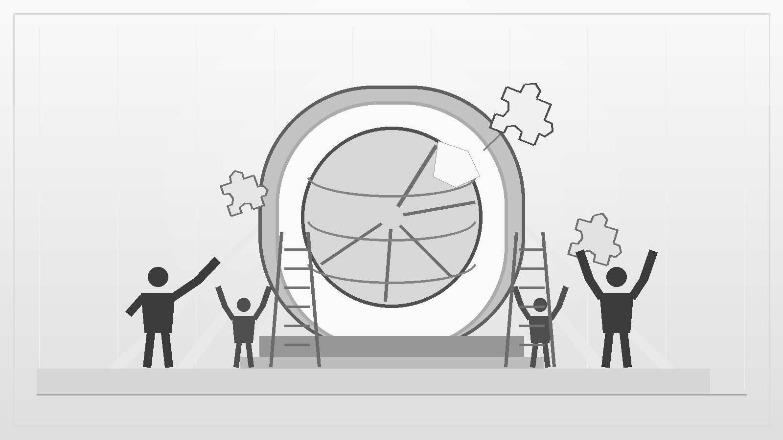 Grayscale illustration of rebuilding an encyclopedia
