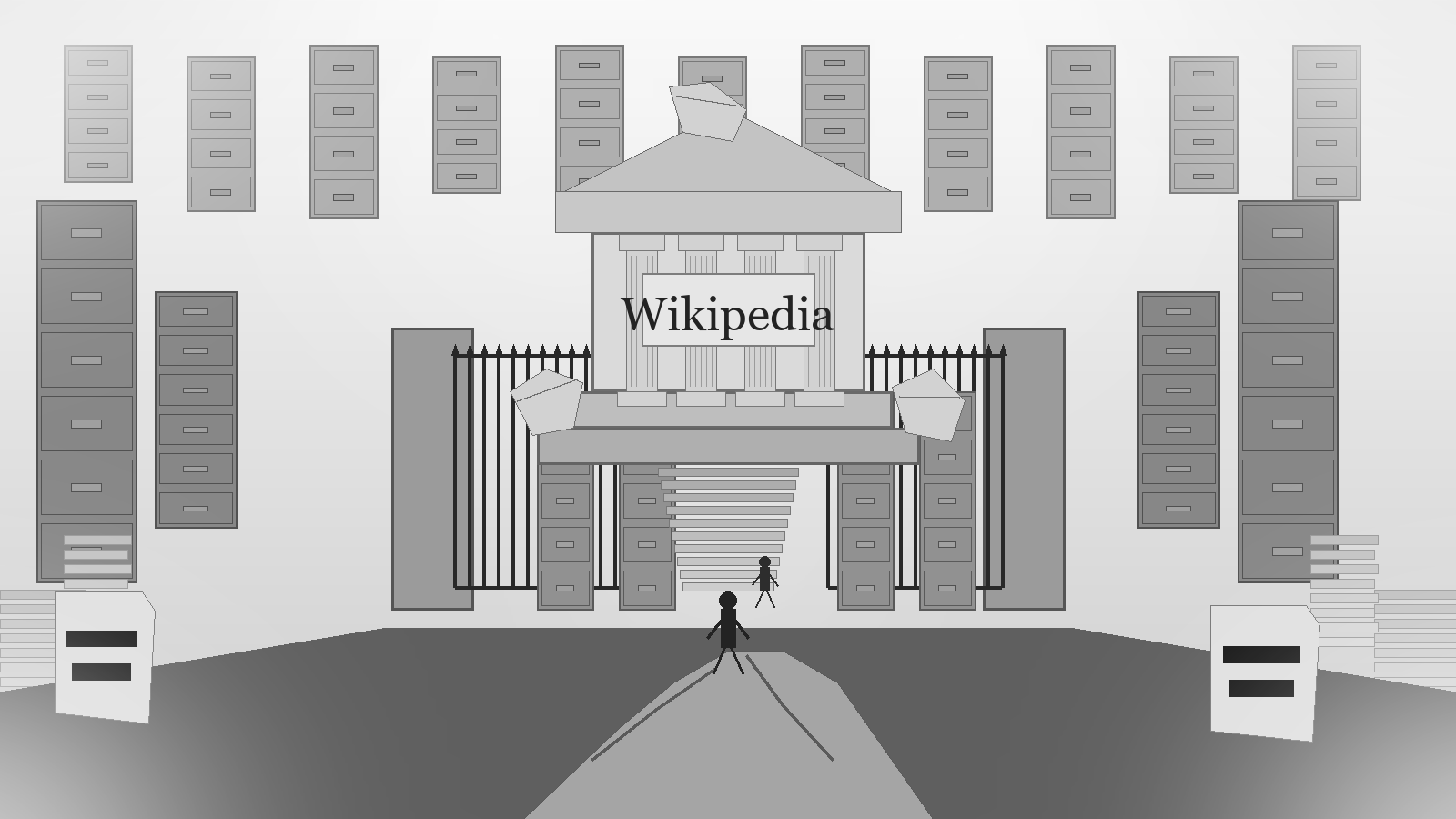 Grayscale illustration of a Wikipedia fortress